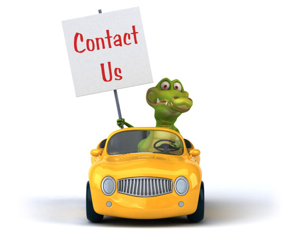 Contact Us - gator holding sign