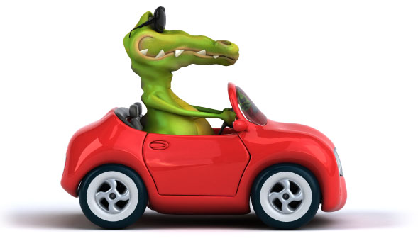 gator driving red car
